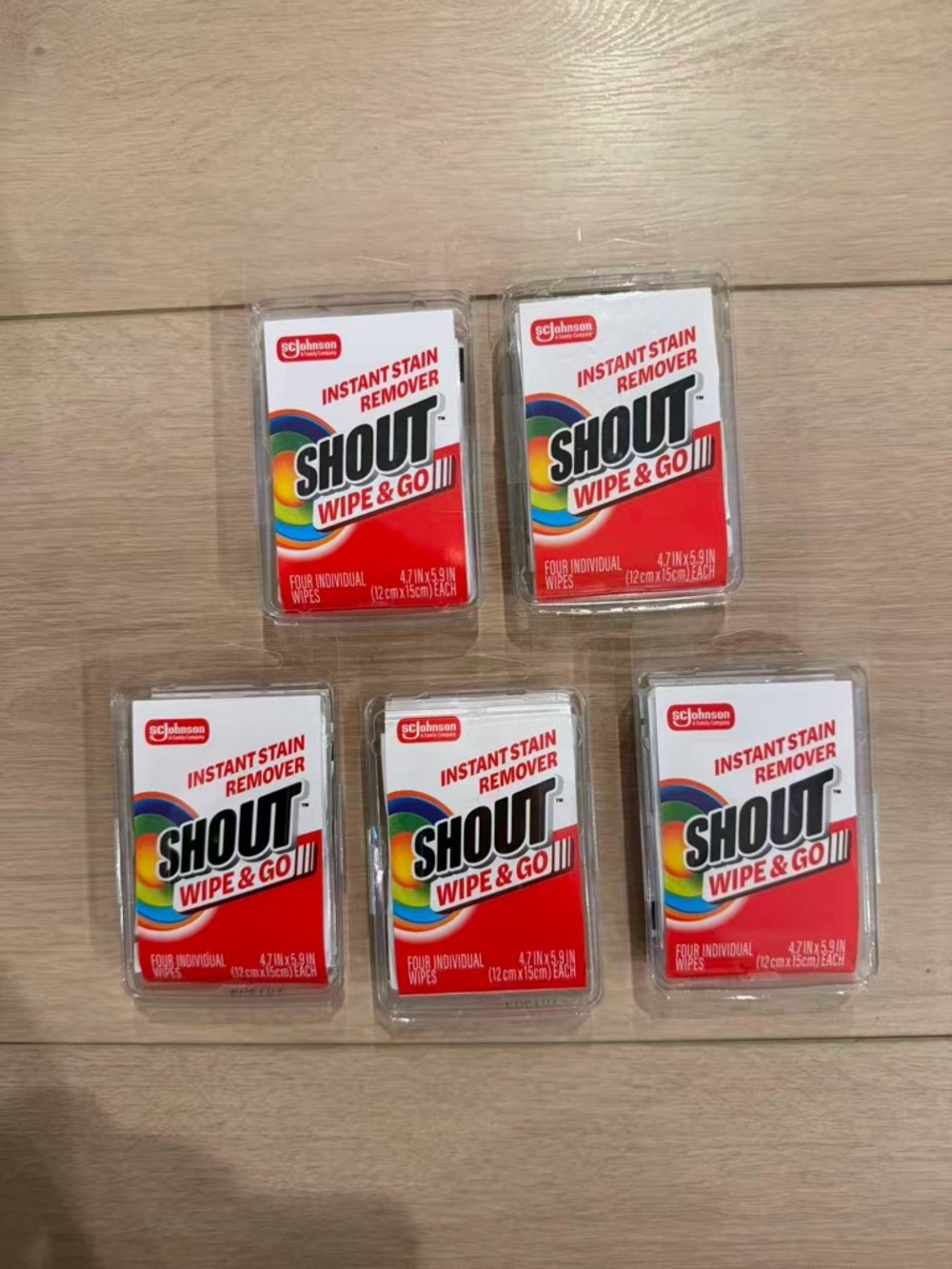 5pk Shout Stain remover Wipes  (New)